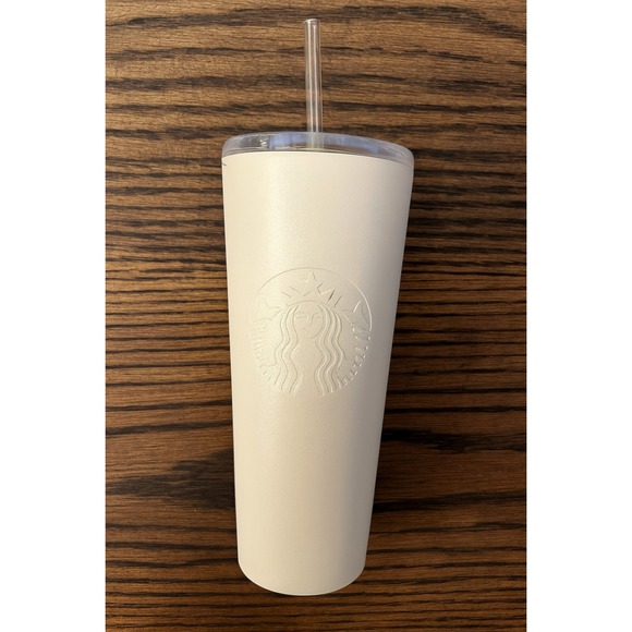 STARBUCKS Stainless Steel Pearl White Cold Brew Coffee Cup Tumbler 16oz - Picture 1 of 5